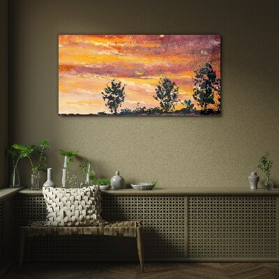 Sunset over the trees Wall art on glass