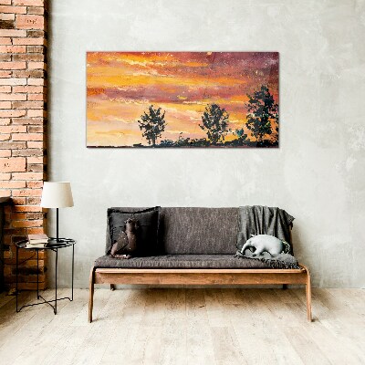 Sunset over the trees Wall art on glass