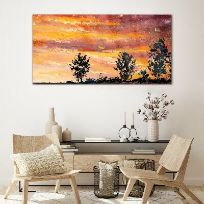 Sunset over the trees Wall art on glass