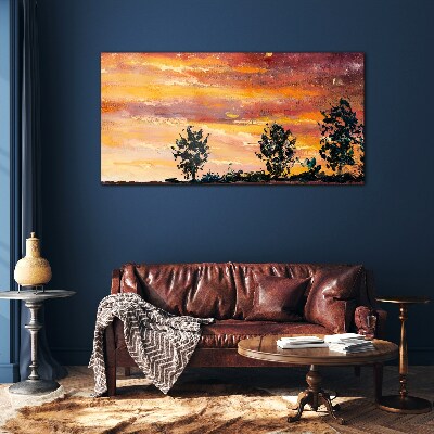 Sunset over the trees Wall art on glass