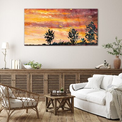 Sunset over the trees Wall art on glass