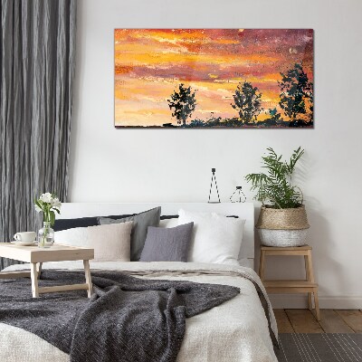 Sunset over the trees Wall art on glass