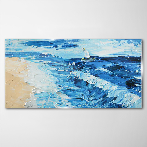 Calm sea with a sailboat Wall art on glass