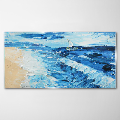 Calm sea with a sailboat Wall art on glass