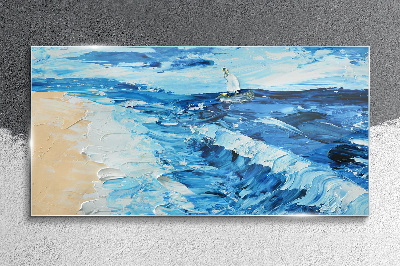 Calm sea with a sailboat Wall art on glass