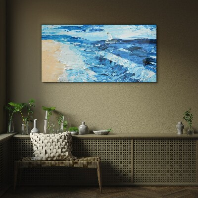 Calm sea with a sailboat Wall art on glass