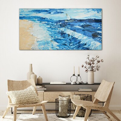 Calm sea with a sailboat Wall art on glass