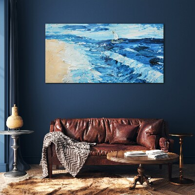 Calm sea with a sailboat Wall art on glass