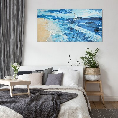 Calm sea with a sailboat Wall art on glass