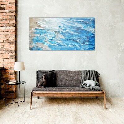 Waves in shades of blue Glass art print