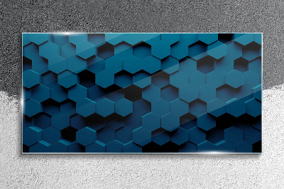 Geometric hexagons in shades of blue Wall art on glass