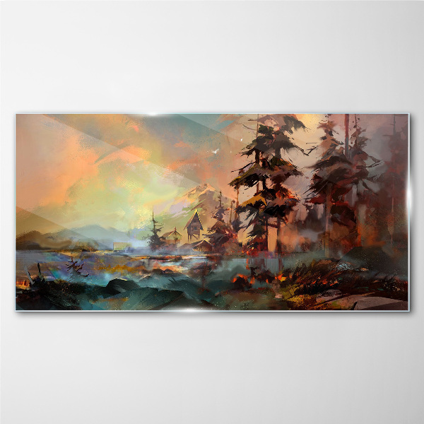 Mysterious mountain landscape Glass art print