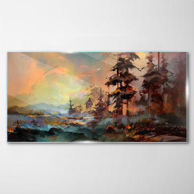 Mysterious mountain landscape Glass art print