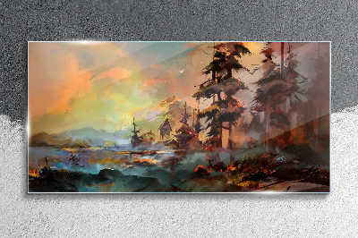 Mysterious mountain landscape Glass art print