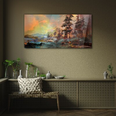 Mysterious mountain landscape Glass art print