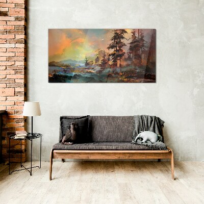 Mysterious mountain landscape Glass art print