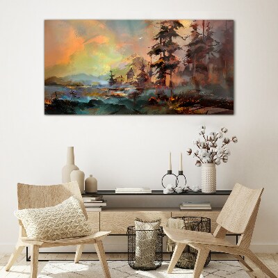 Mysterious mountain landscape Glass art print