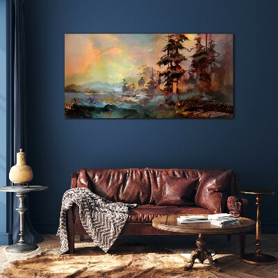 Mysterious mountain landscape Glass art print