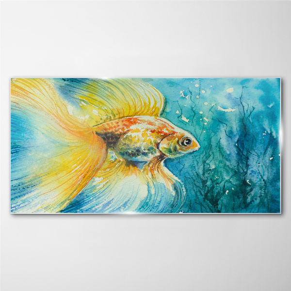 Goldfish in colored water Wall art on glass
