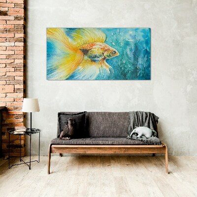 Goldfish in colored water Wall art on glass