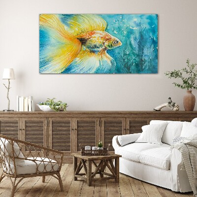 Goldfish in colored water Wall art on glass