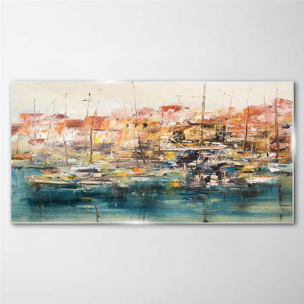 Port landscapes in pastel colors Glass art print