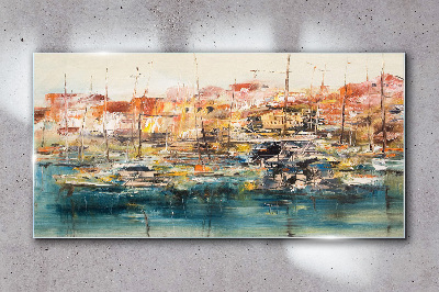 Port landscapes in pastel colors Glass art print