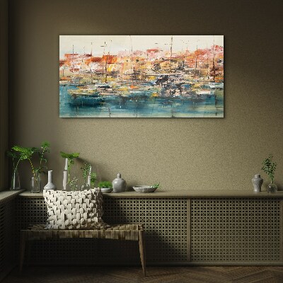 Port landscapes in pastel colors Glass art print