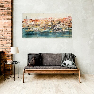 Port landscapes in pastel colors Glass art print
