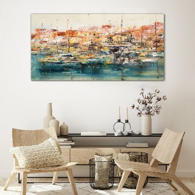 Port landscapes in pastel colors Glass art print