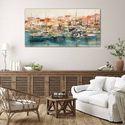 Port landscapes in pastel colors Glass art print