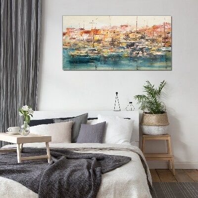 Port landscapes in pastel colors Glass art print