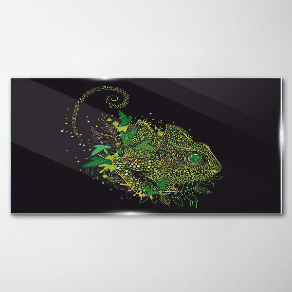 Chameleon in green Wall art on glass