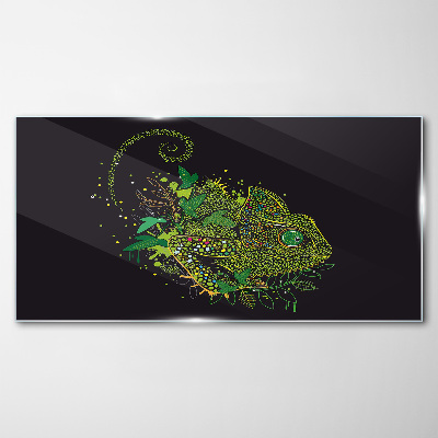 Chameleon in green Wall art on glass