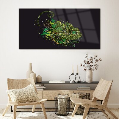 Chameleon in green Wall art on glass