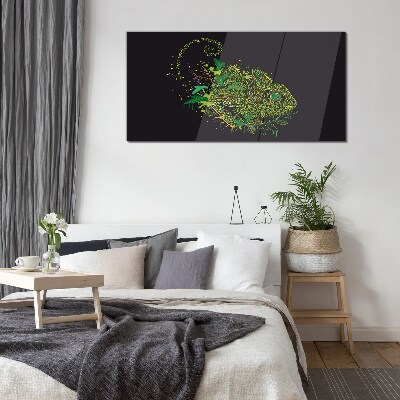 Chameleon in green Wall art on glass