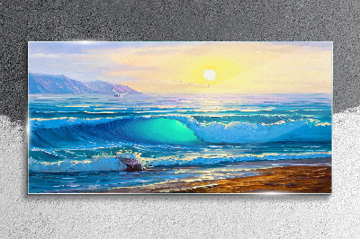 Landscape sea waves Glass Wall Art