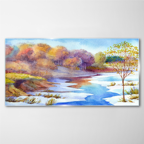 Spring landscape by the river Wall art on glass