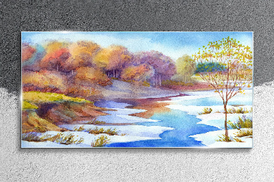 Spring landscape by the river Wall art on glass
