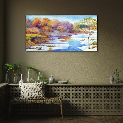 Spring landscape by the river Wall art on glass