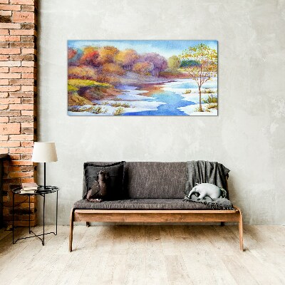 Spring landscape by the river Wall art on glass