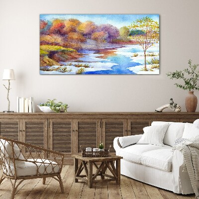 Spring landscape by the river Wall art on glass