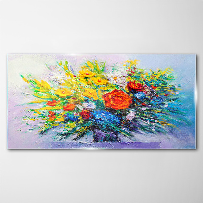 A floral arrangement in intense colours Wall art on glass
