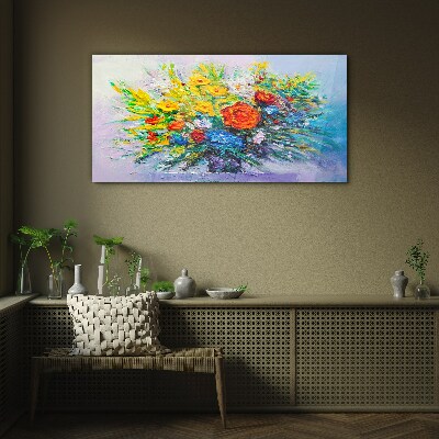 A floral arrangement in intense colours Wall art on glass