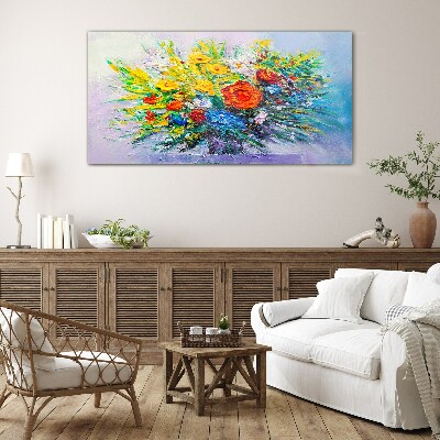 A floral arrangement in intense colours Wall art on glass