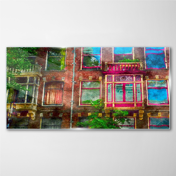 The colorful facades of Amsterdam's tenement houses Glass art print