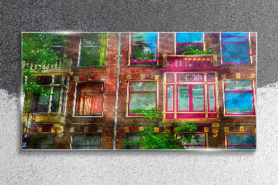 The colorful facades of Amsterdam's tenement houses Glass art print