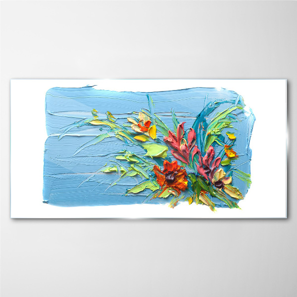 Flowers on a blue background Glass art print
