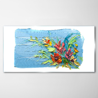 Flowers on a blue background Glass art print