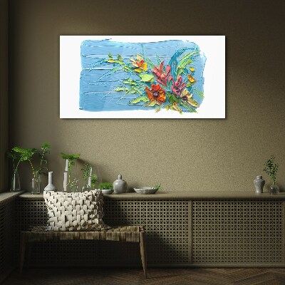 Flowers on a blue background Glass art print